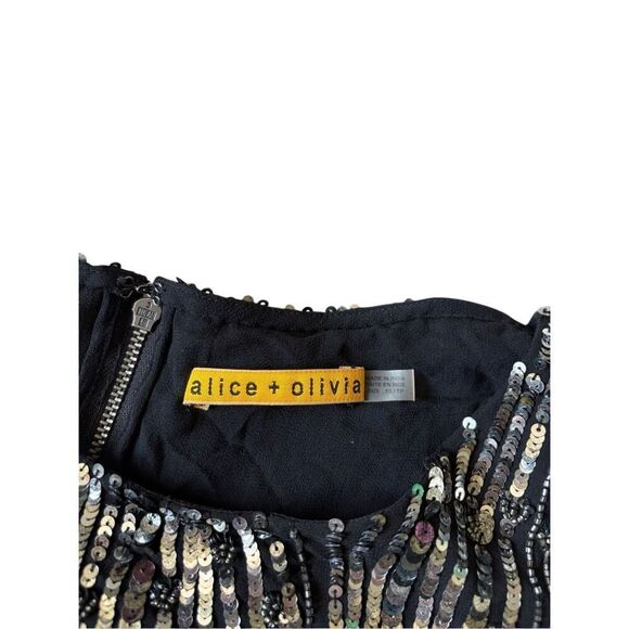 Alice + Olivia Mini Dress Sequin Beaded size XS Black - Picture 3 of 16
